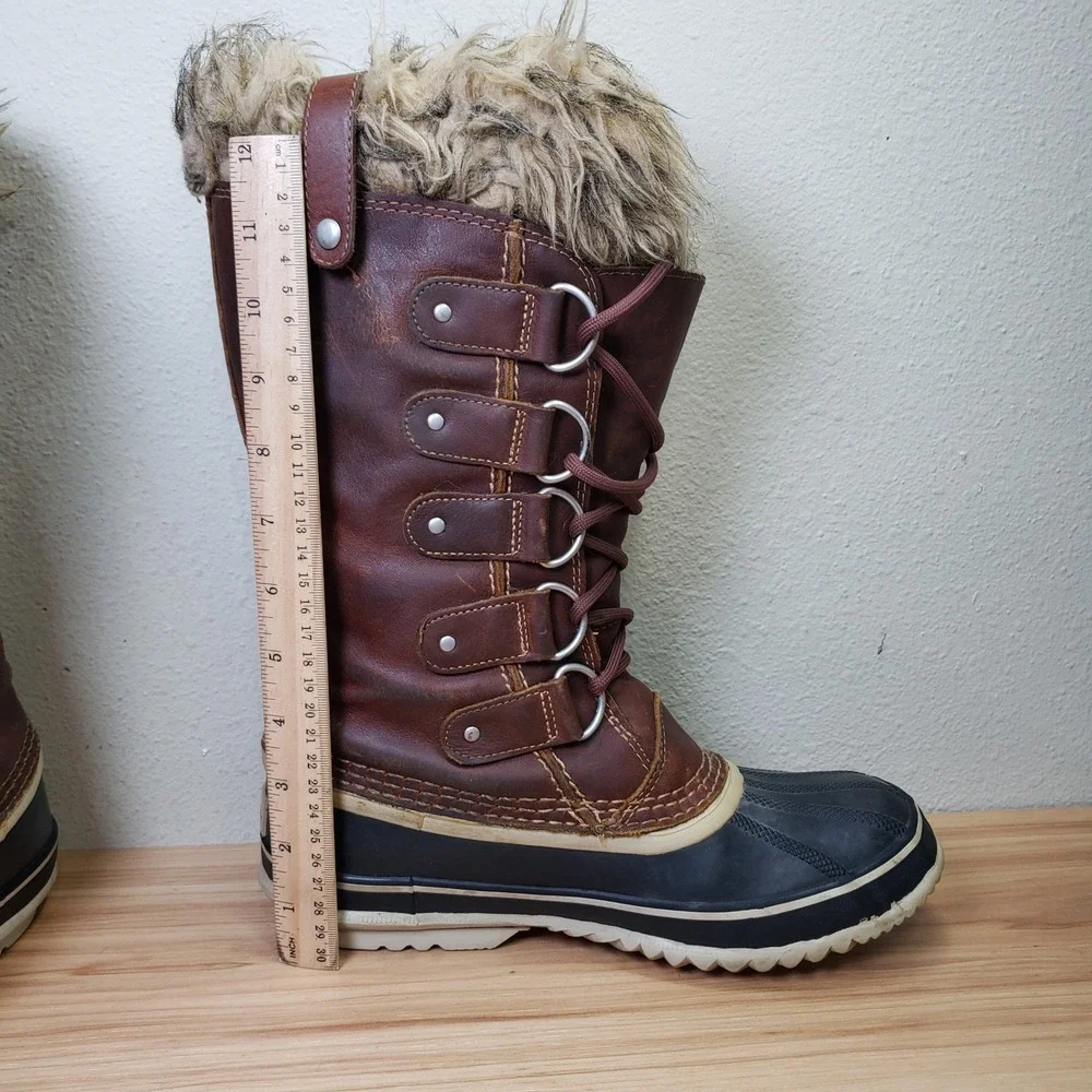 Sorel Joan Of Arctic Waterproof Winter Boots Fur Trim Tall Brown Cabincore Sz 8